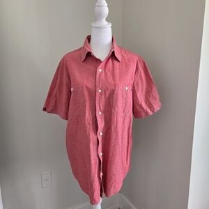 Chaps Mens Coastland Wash Chambray Light Pink Large Button-Up Shirt